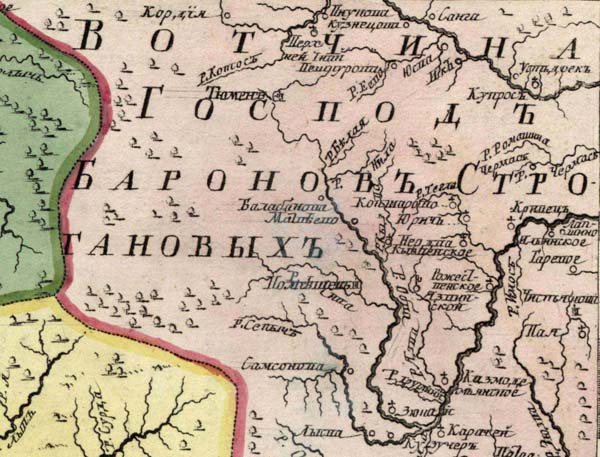 Фрагмент карты 1745 г. «Вотчина господ баронов Строгановых»